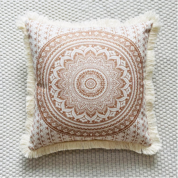 Bohemian Pattern Pillow Cover In Beige - Picture 1 of 4